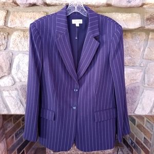 Tahari Blazer Size 16 Navy Chalk Stripe